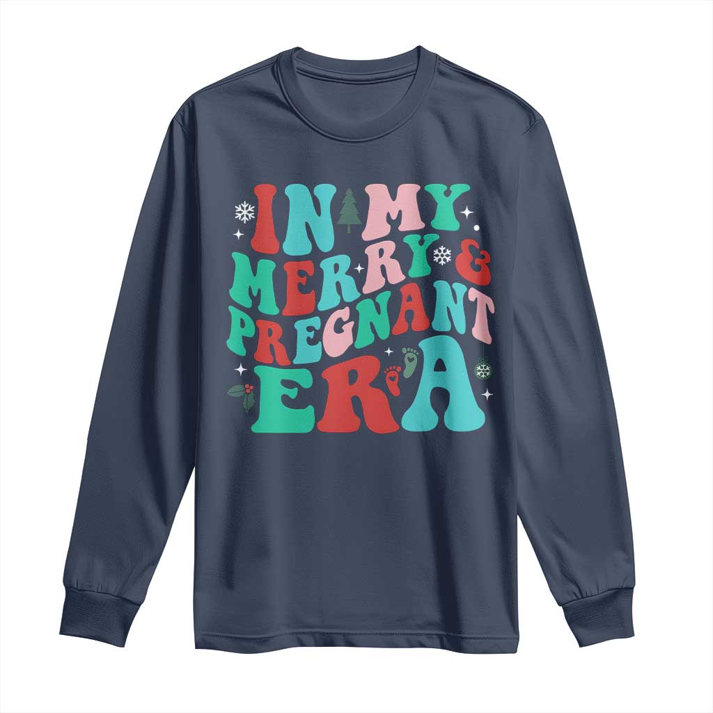 Christmas Pregnancy Announcement Long Sleeve Shirt Merry & Pregnant Era Cute Groovy Christmas Holiday Xmas - African Pride