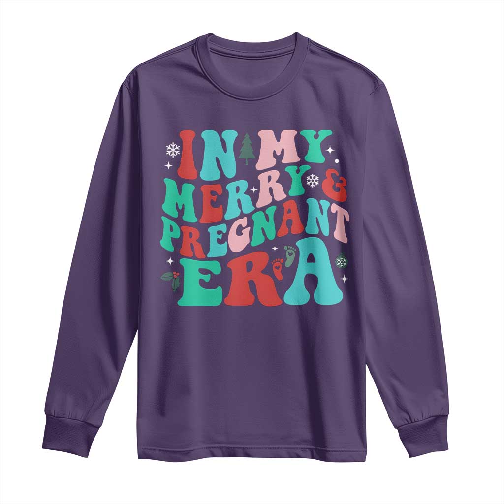 Christmas Pregnancy Announcement Long Sleeve Shirt Merry & Pregnant Era Cute Groovy Christmas Holiday Xmas - African Pride