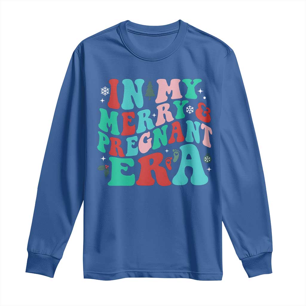 Christmas Pregnancy Announcement Long Sleeve Shirt Merry & Pregnant Era Cute Groovy Christmas Holiday Xmas - African Pride