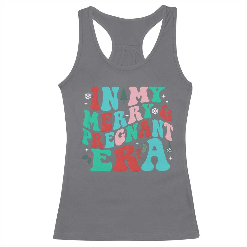 Christmas Pregnancy Announcement Racerback Tank Top Merry & Pregnant Era Cute Groovy Christmas Holiday Xmas - African Pride