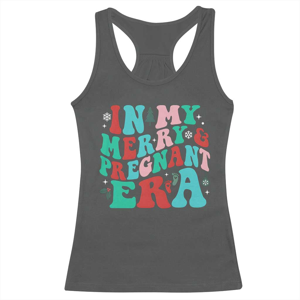 Christmas Pregnancy Announcement Racerback Tank Top Merry & Pregnant Era Cute Groovy Christmas Holiday Xmas - African Pride