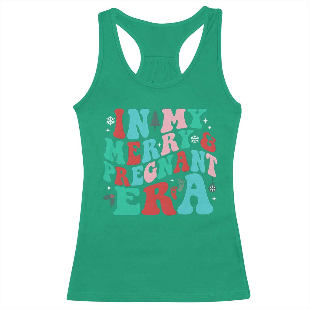 Christmas Pregnancy Announcement Racerback Tank Top Merry & Pregnant Era Cute Groovy Christmas Holiday Xmas - African Pride