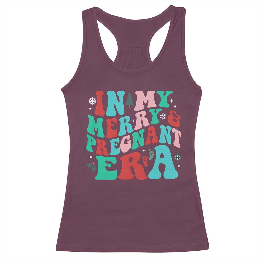 Christmas Pregnancy Announcement Racerback Tank Top Merry & Pregnant Era Cute Groovy Christmas Holiday Xmas - African Pride