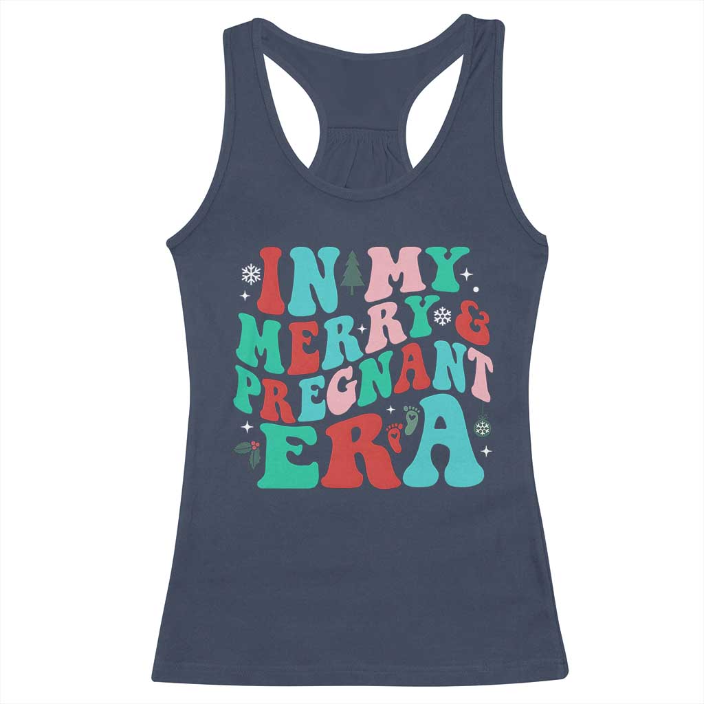 Christmas Pregnancy Announcement Racerback Tank Top Merry & Pregnant Era Cute Groovy Christmas Holiday Xmas - African Pride