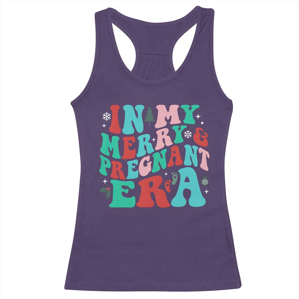 Christmas Pregnancy Announcement Racerback Tank Top Merry & Pregnant Era Cute Groovy Christmas Holiday Xmas - African Pride