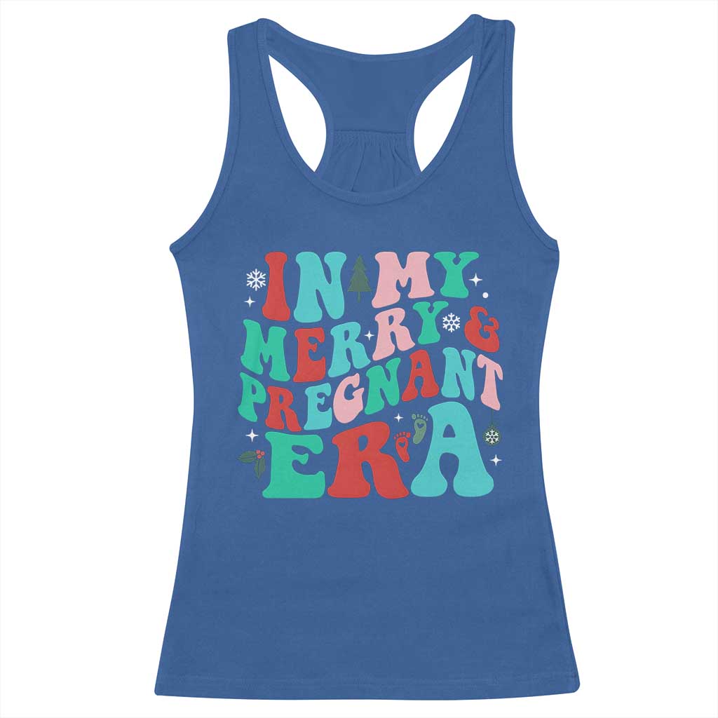 Christmas Pregnancy Announcement Racerback Tank Top Merry & Pregnant Era Cute Groovy Christmas Holiday Xmas - African Pride