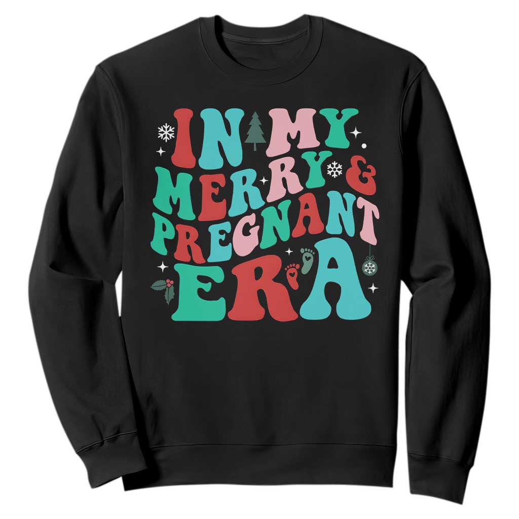 Christmas Pregnancy Announcement Sweatshirt Merry & Pregnant Era Cute Groovy Christmas Holiday Xmas - African Pride