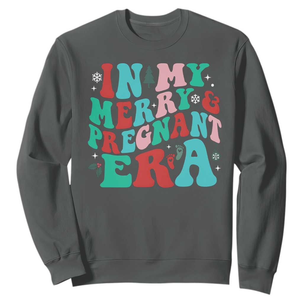 Christmas Pregnancy Announcement Sweatshirt Merry & Pregnant Era Cute Groovy Christmas Holiday Xmas - African Pride