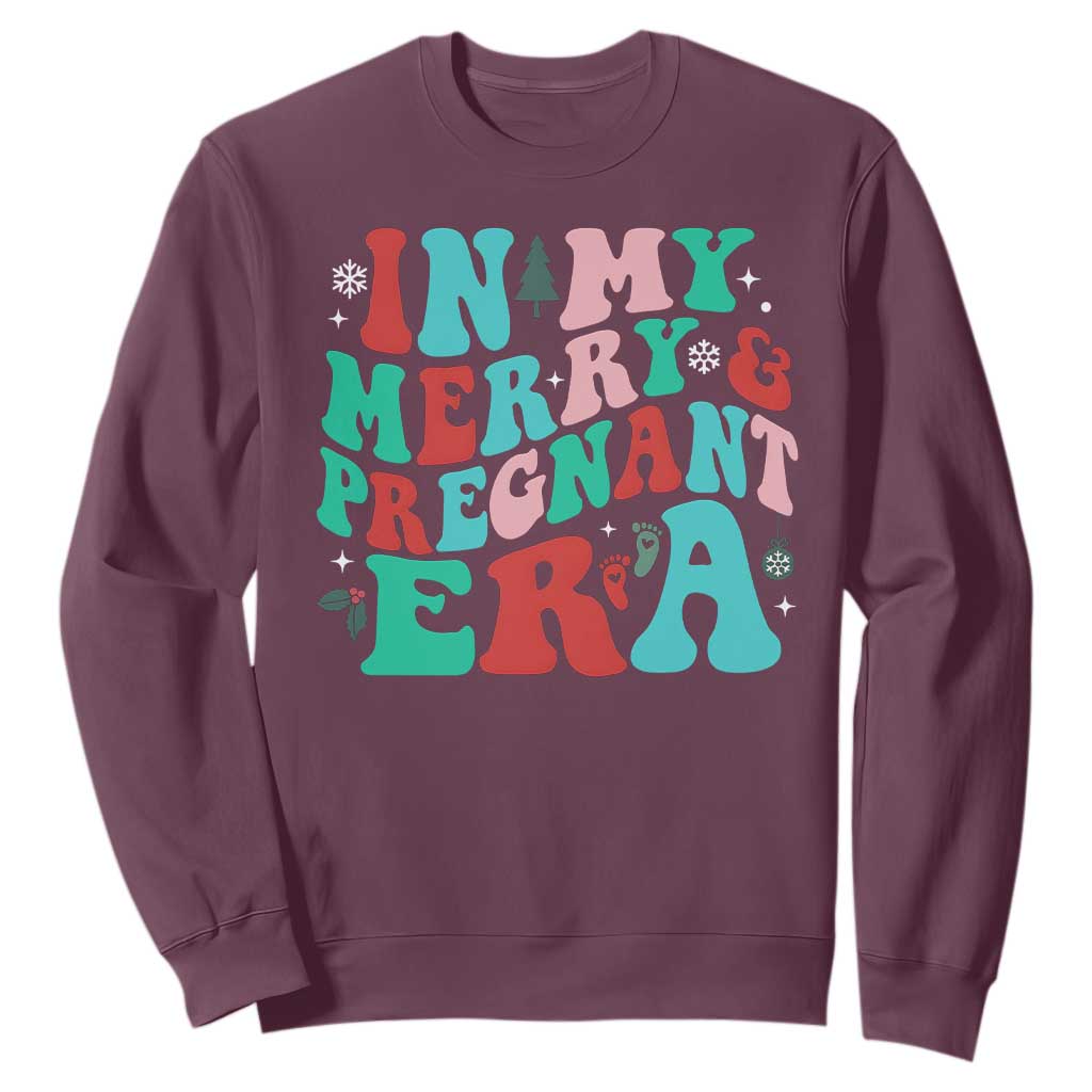 Christmas Pregnancy Announcement Sweatshirt Merry & Pregnant Era Cute Groovy Christmas Holiday Xmas - African Pride