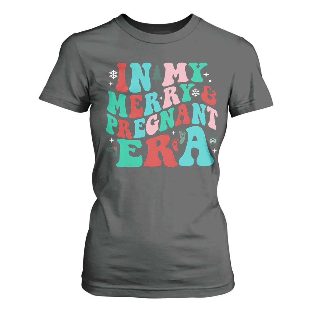 Christmas Pregnancy Announcement T Shirt For Women Merry & Pregnant Era Cute Groovy Christmas Holiday Xmas - African Pride