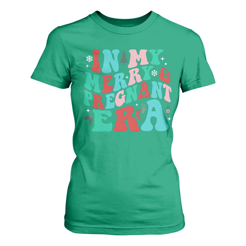Christmas Pregnancy Announcement T Shirt For Women Merry & Pregnant Era Cute Groovy Christmas Holiday Xmas - African Pride