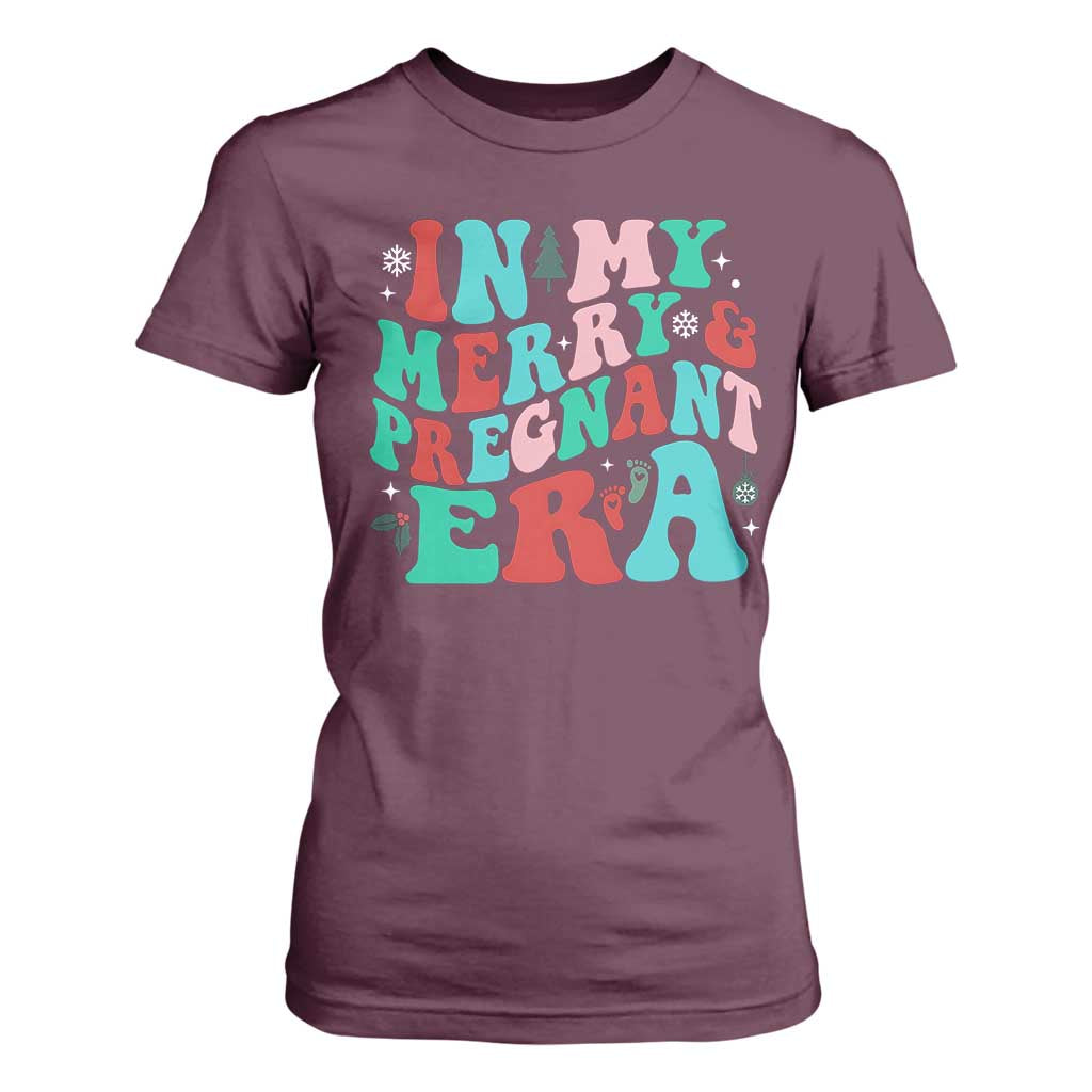 Christmas Pregnancy Announcement T Shirt For Women Merry & Pregnant Era Cute Groovy Christmas Holiday Xmas - African Pride