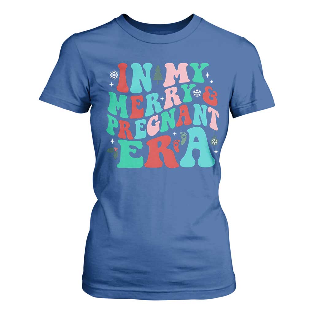 Christmas Pregnancy Announcement T Shirt For Women Merry & Pregnant Era Cute Groovy Christmas Holiday Xmas - African Pride