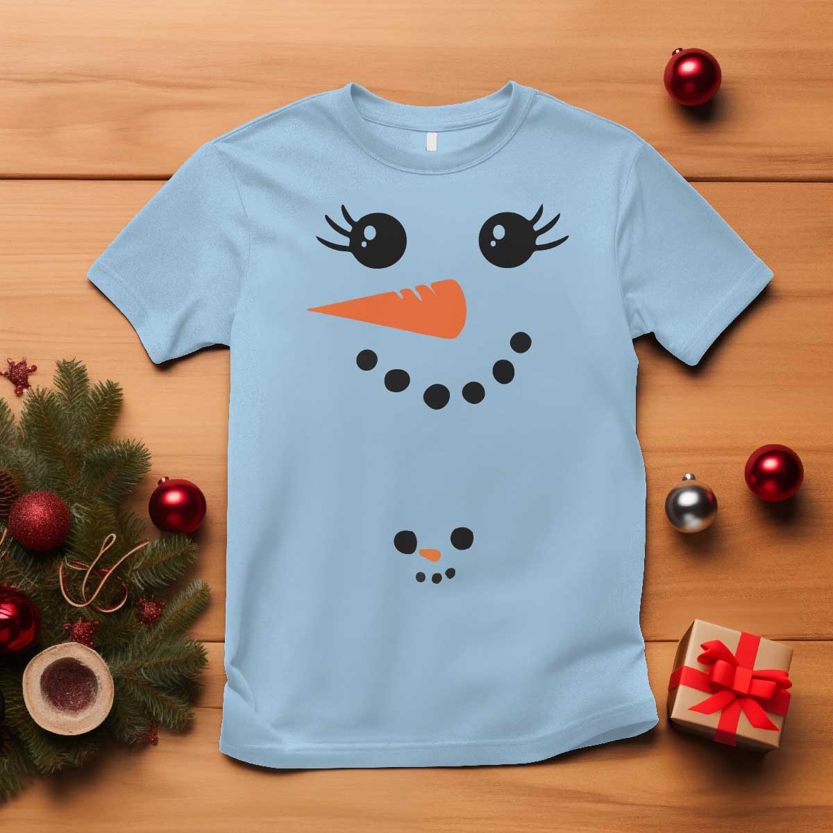 Christmas Pregnancy Announcement T Shirt Snowman Face Xmas Maternity Gift - African Pride