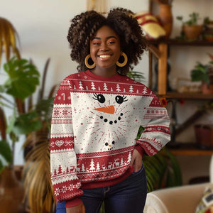 Christmas Pregnancy Announcement Knit Sweatshirt Snowman Face Xmas Maternity Gift - African Pride