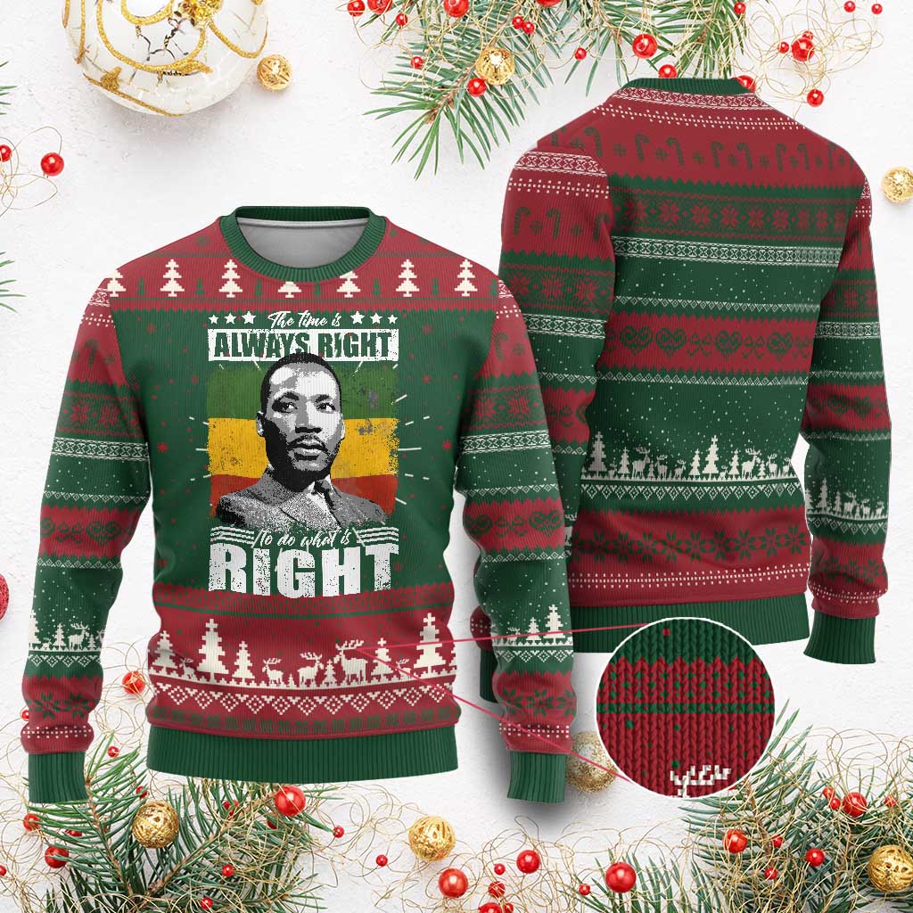 Martin Luther King Jr Knit Sweatshirt The Time Is Always Right To Do What Is Right MLK Black Month - African Pride