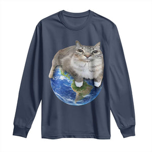 Earth Cat Silly Cat Meme Long Sleeve Shirt