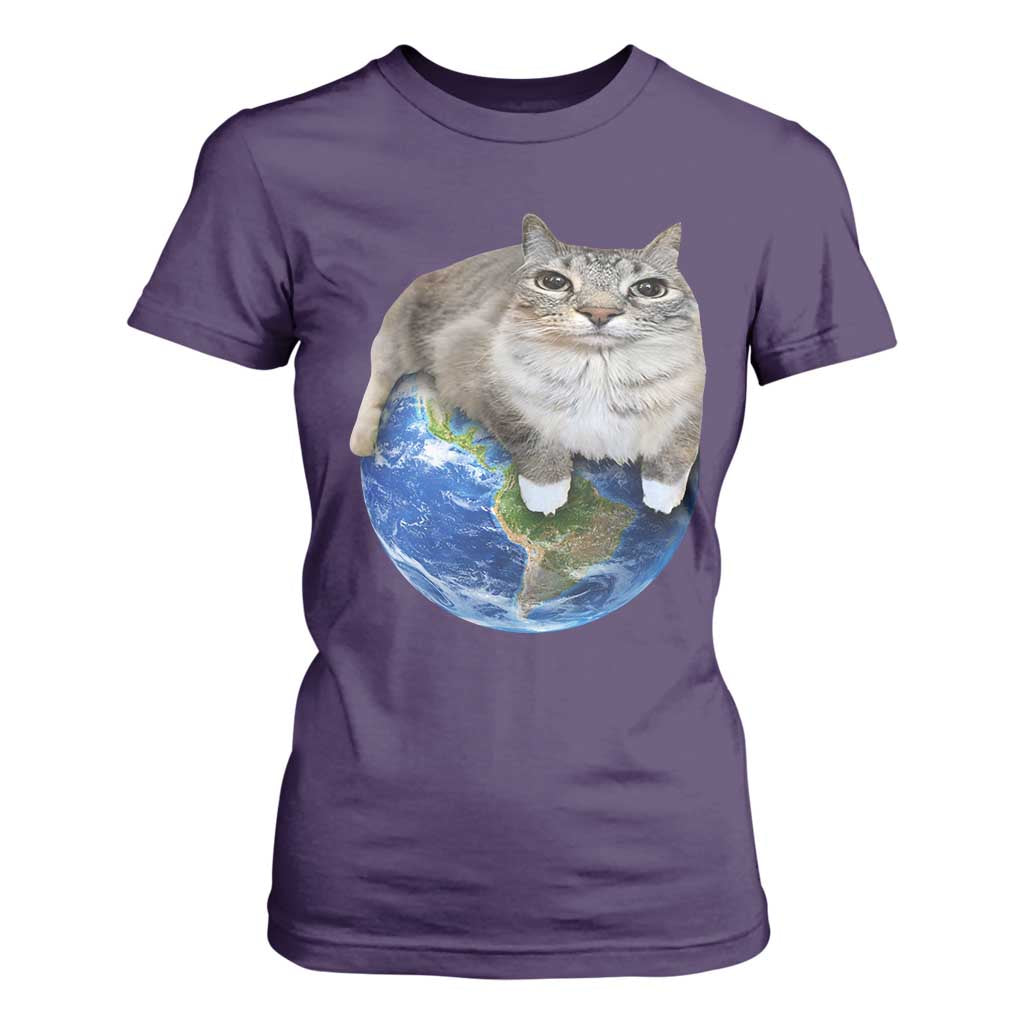 Earth Cat Silly Cat Meme T Shirt For Women