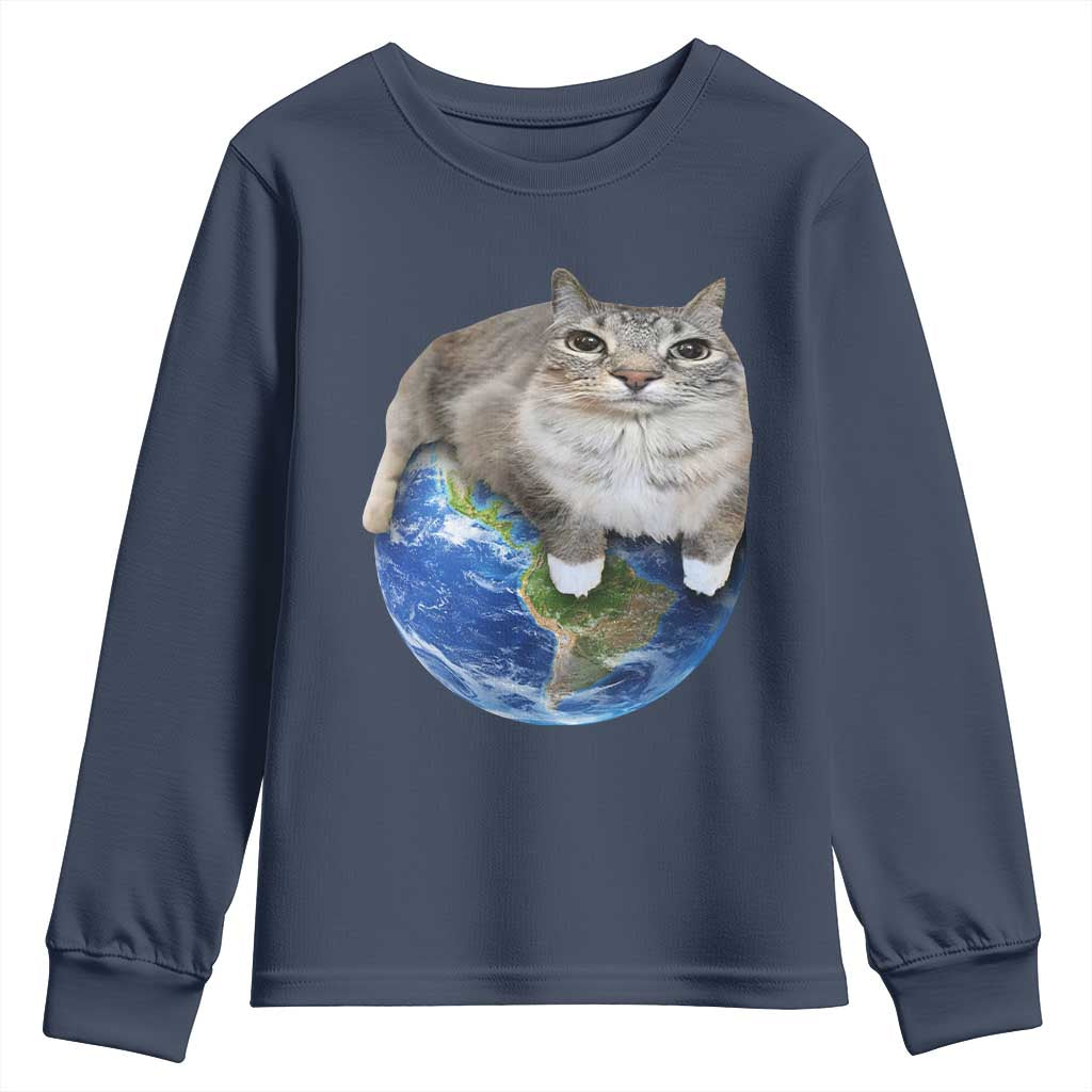 Earth Cat Silly Cat Meme Youth Sweatshirt