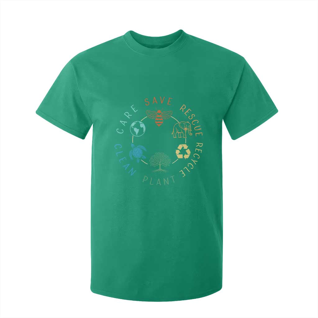 Earth Day Environment T Shirt For Kid Save Bees Rescue Animals Recycle Plastic