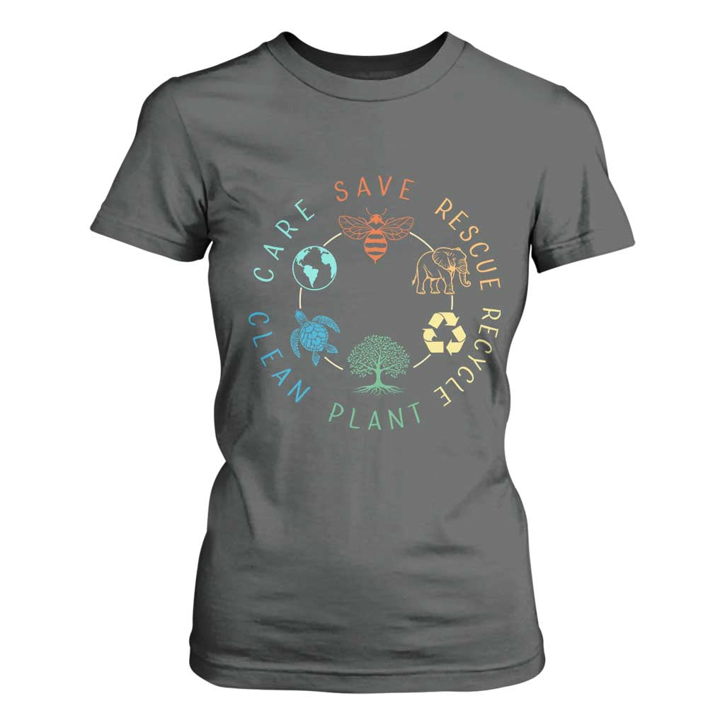 Earth Day Environment T Shirt For Women Save Bees Rescue Animals Recycle Plastic
