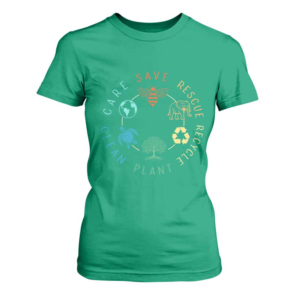 Earth Day Environment T Shirt For Women Save Bees Rescue Animals Recycle Plastic