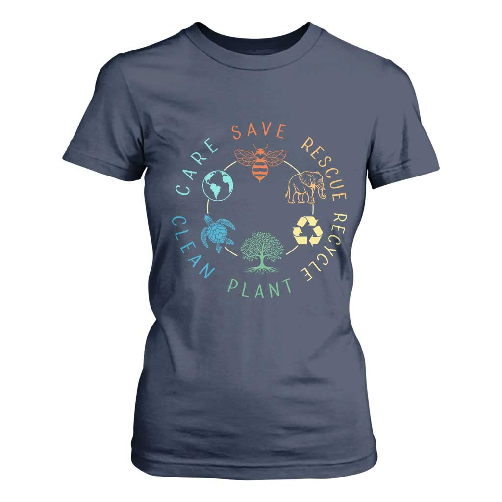 Earth Day Environment T Shirt For Women Save Bees Rescue Animals Recycle Plastic
