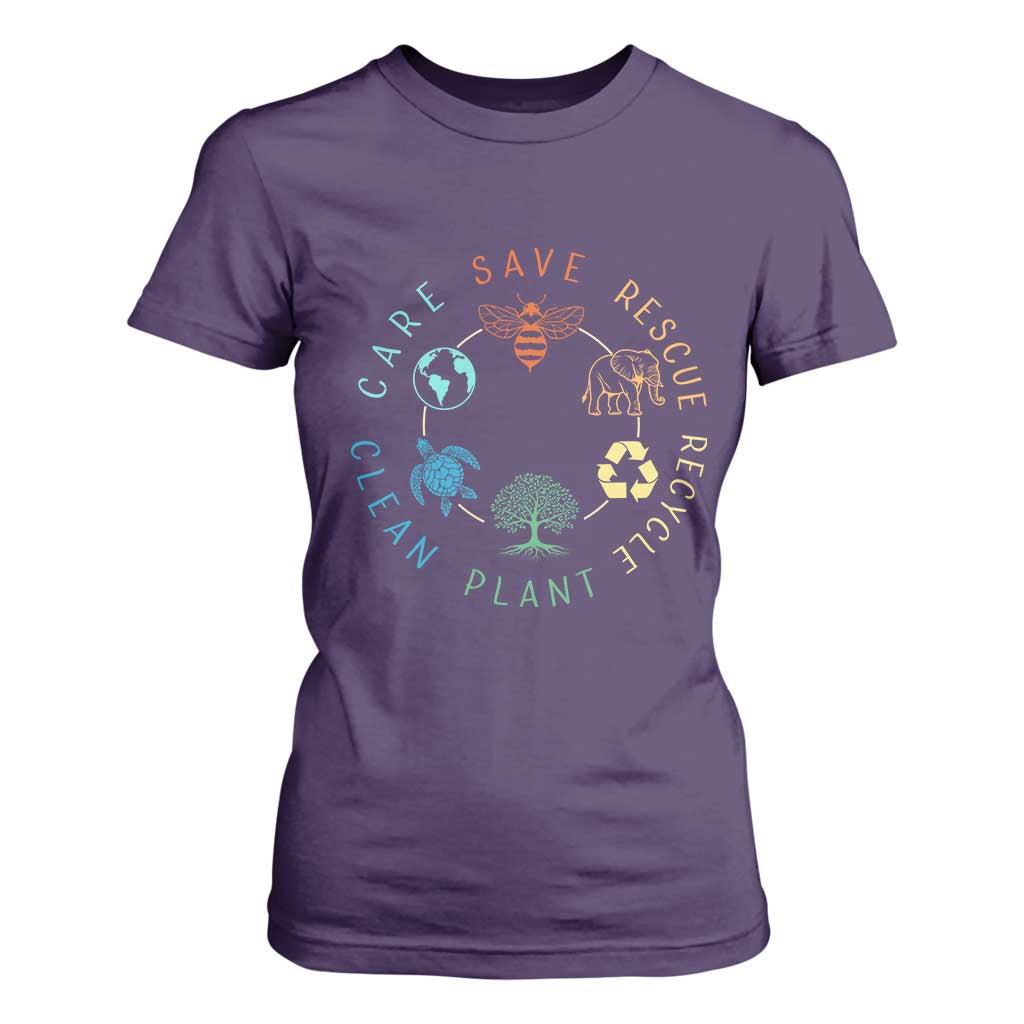 Earth Day Environment T Shirt For Women Save Bees Rescue Animals Recycle Plastic