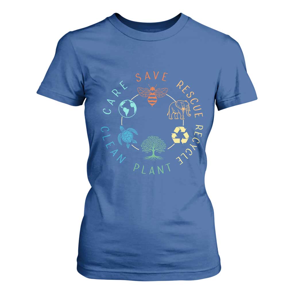 Earth Day Environment T Shirt For Women Save Bees Rescue Animals Recycle Plastic