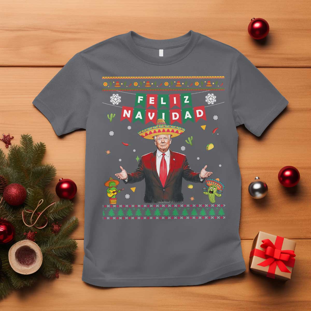 Mexico Christmas Trump T Shirt Feliz Navidad Xmas Funny Trump Santa Ugly Christmas - African Pride
