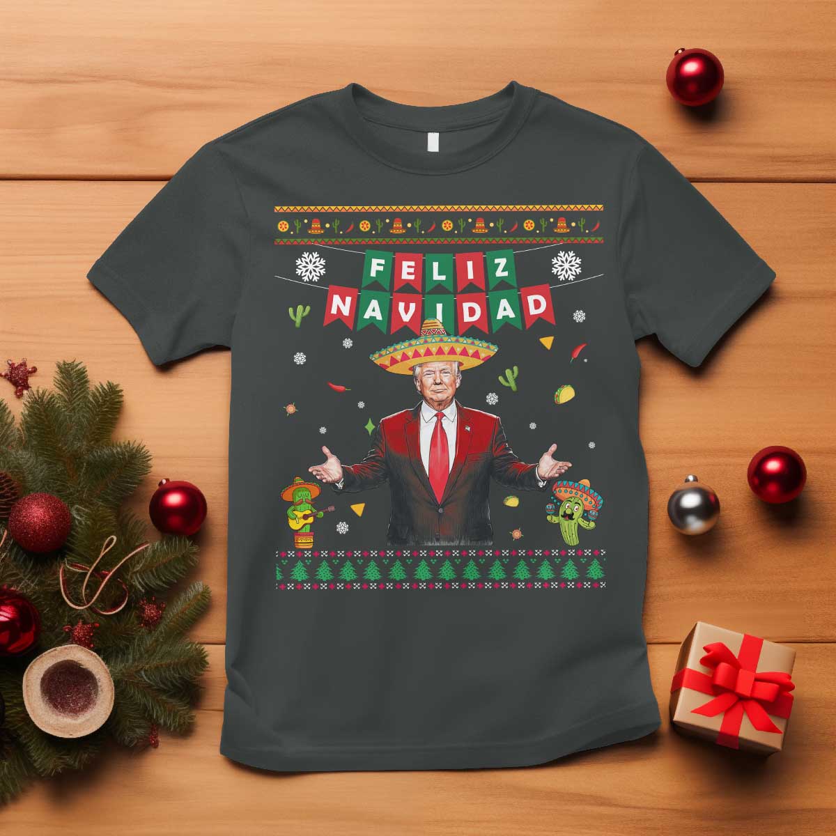 Mexico Christmas Trump T Shirt Feliz Navidad Xmas Funny Trump Santa Ugly Christmas - African Pride