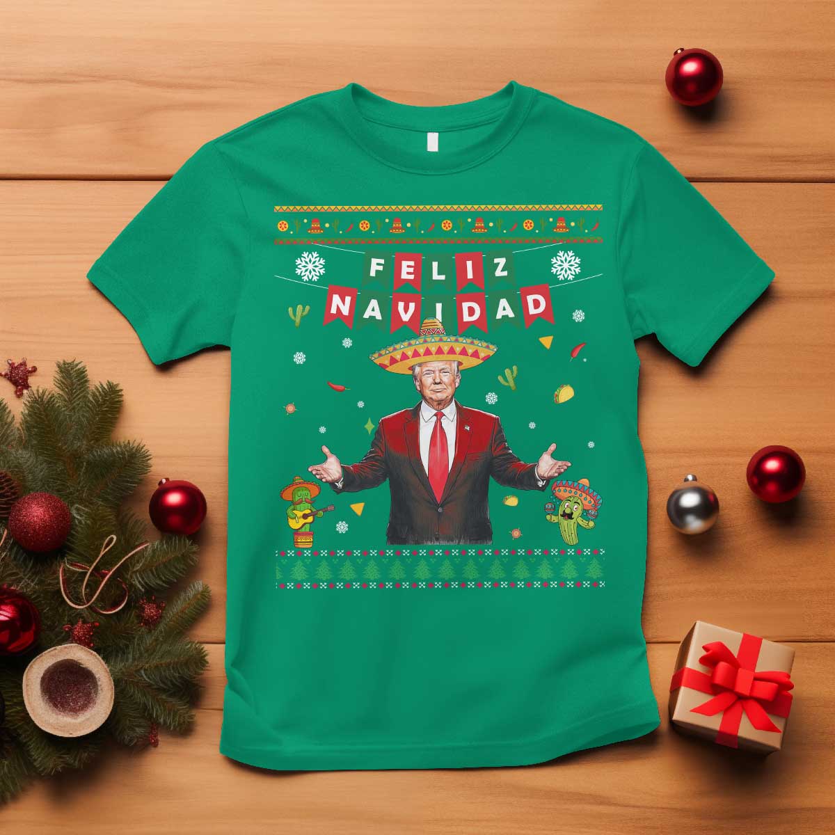 Mexico Christmas Trump T Shirt Feliz Navidad Xmas Funny Trump Santa Ugly Christmas - African Pride
