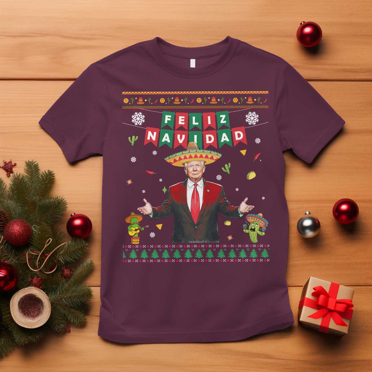 Mexico Christmas Trump T Shirt Feliz Navidad Xmas Funny Trump Santa Ugly Christmas - African Pride