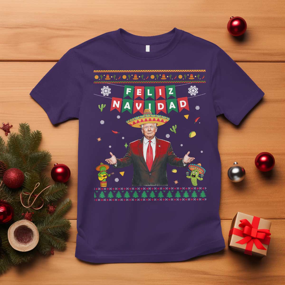 Mexico Christmas Trump T Shirt Feliz Navidad Xmas Funny Trump Santa Ugly Christmas - African Pride