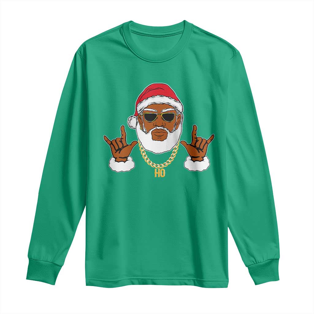 Funny Christmas Santa Long Sleeve Shirt Black Hip Hop Santa African American Santa Rapper Fan