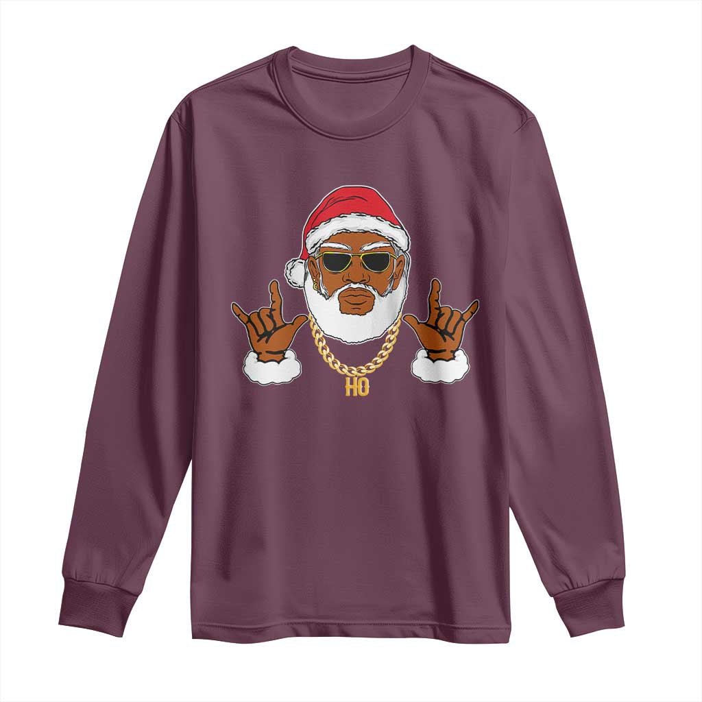 Funny Christmas Santa Long Sleeve Shirt Black Hip Hop Santa African American Santa Rapper Fan