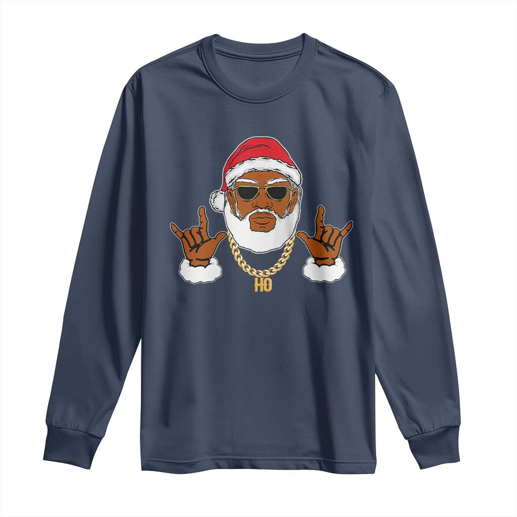 Funny Christmas Santa Long Sleeve Shirt Black Hip Hop Santa African American Santa Rapper Fan