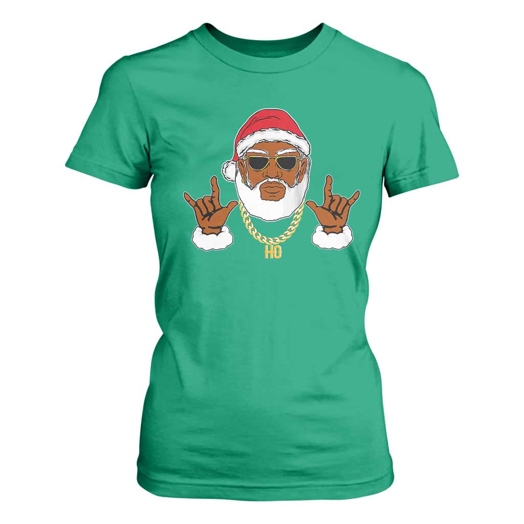 Funny Christmas Santa T Shirt For Women Black Hip Hop Santa African American Santa Rapper Fan