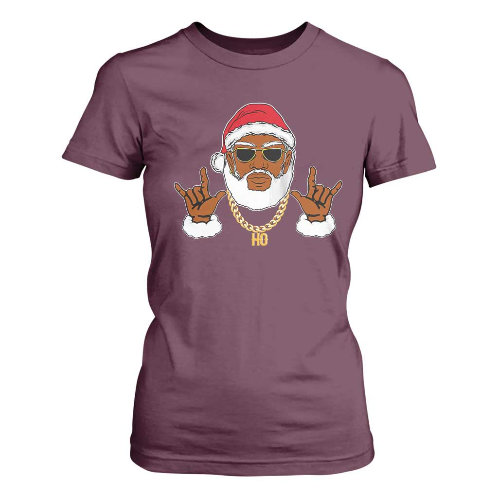 Funny Christmas Santa T Shirt For Women Black Hip Hop Santa African American Santa Rapper Fan