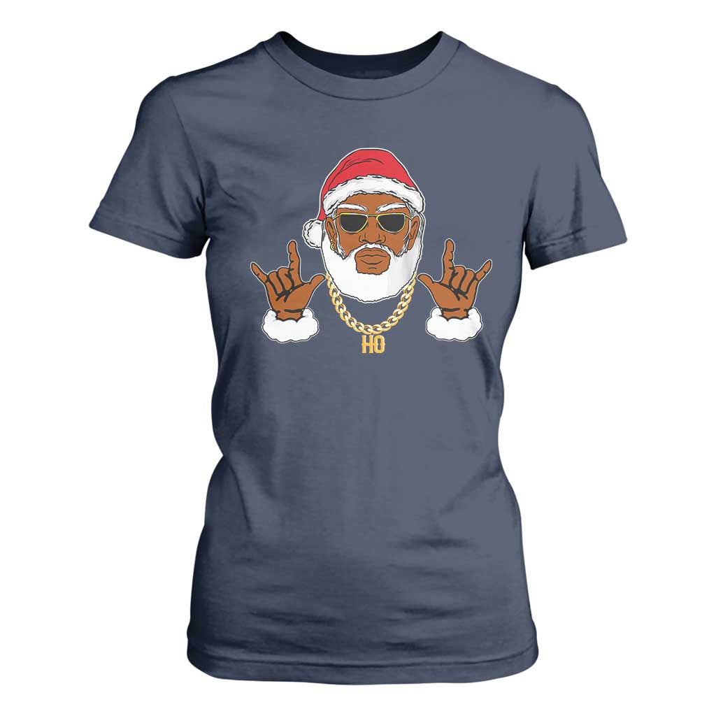 Funny Christmas Santa T Shirt For Women Black Hip Hop Santa African American Santa Rapper Fan