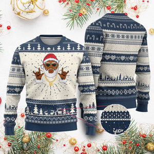 Funny Santa Ugly Christmas Sweater Black Hip Hop Santa African American Santa Rapper Fan