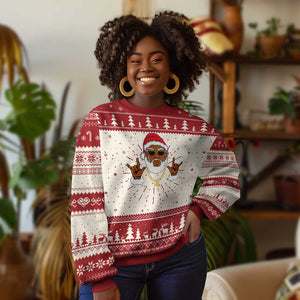 Funny Santa Ugly Christmas Sweater Black Hip Hop Santa African American Santa Rapper Fan