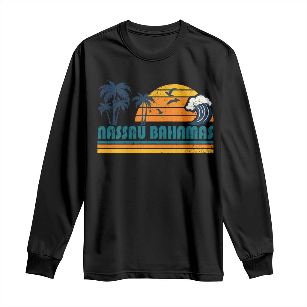 Vintage Nassau Long Sleeve Shirt Bahamas Vacation Beach Summer Retro Sunset - African Pride