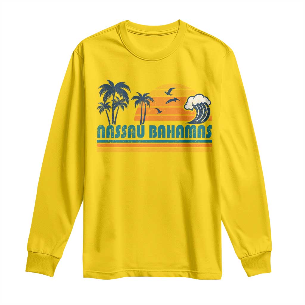 Vintage Nassau Long Sleeve Shirt Bahamas Vacation Beach Summer Retro Sunset - African Pride