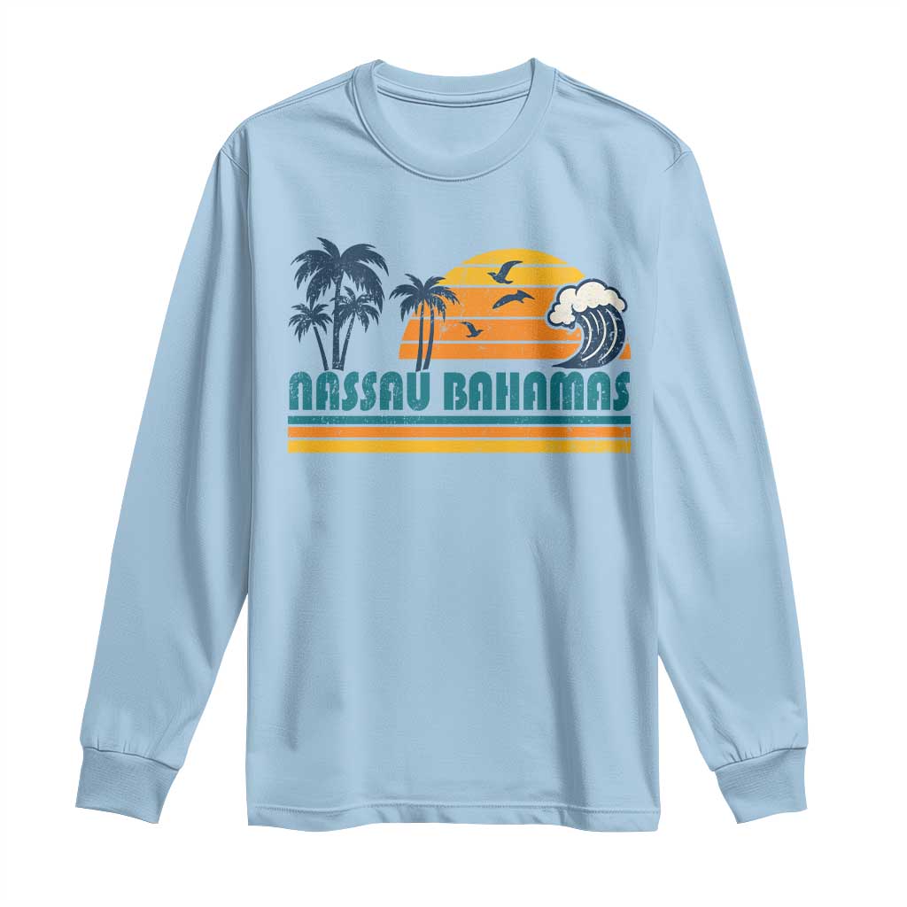 Vintage Nassau Long Sleeve Shirt Bahamas Vacation Beach Summer Retro Sunset - African Pride