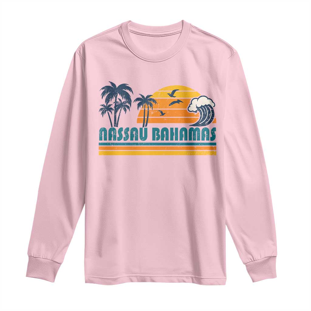 Vintage Nassau Long Sleeve Shirt Bahamas Vacation Beach Summer Retro Sunset - African Pride