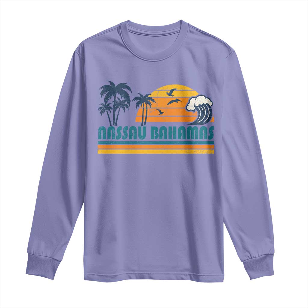Vintage Nassau Long Sleeve Shirt Bahamas Vacation Beach Summer Retro Sunset - African Pride