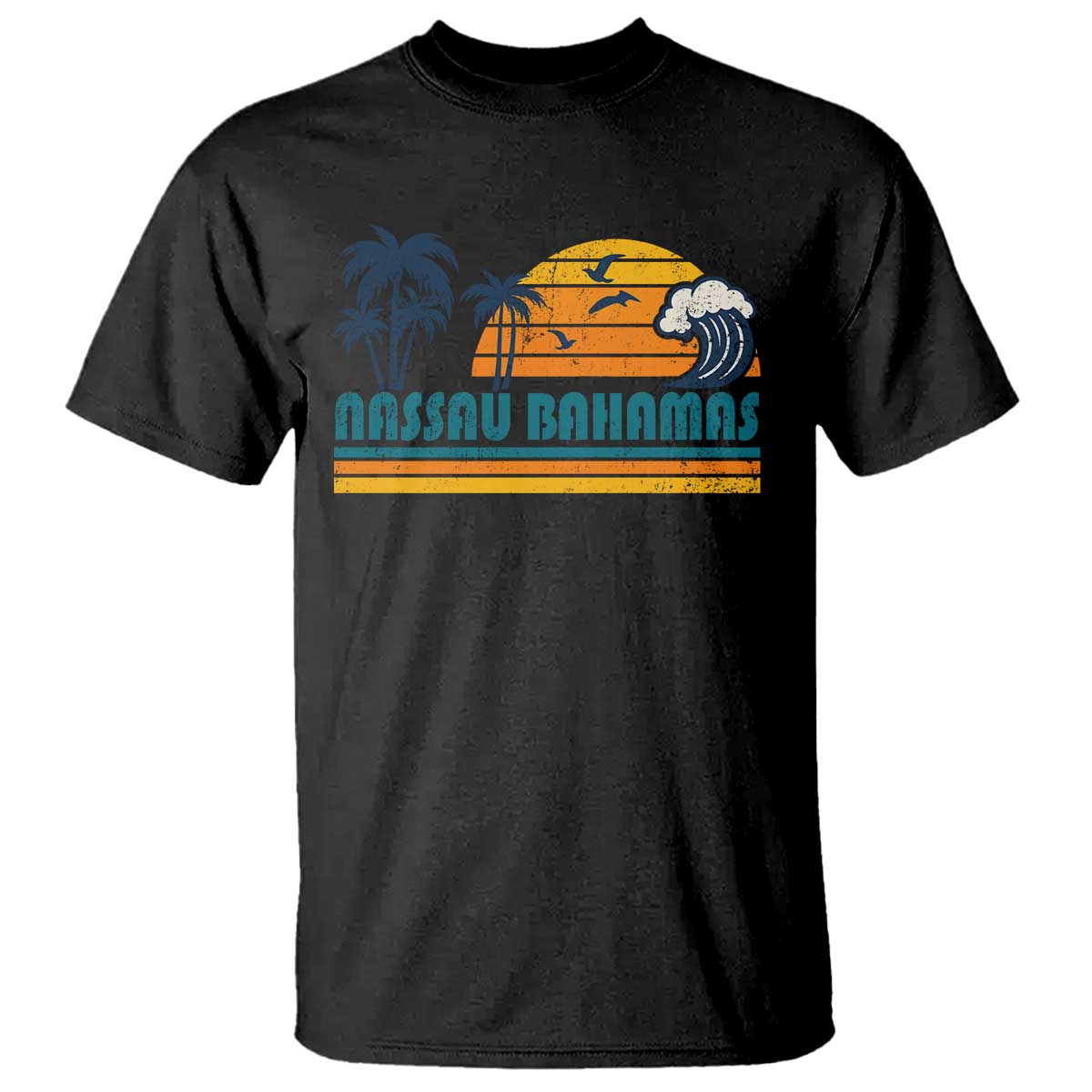 Vintage Nassau T Shirt Bahamas Vacation Beach Summer Retro Sunset - African Pride