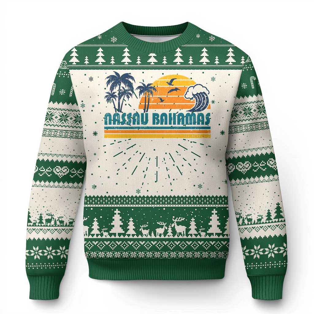 Vintage Nassau Knit Sweatshirt Bahamas Vacation Beach Summer Retro Sunset - African Pride