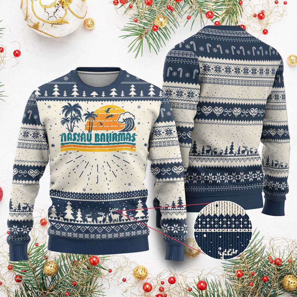 Vintage Nassau Knit Sweatshirt Bahamas Vacation Beach Summer Retro Sunset - African Pride